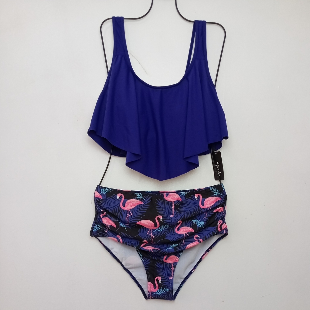 Agua Eve  High Waist Pink Flamingo Pattern Two-piece swimsuit size XL
